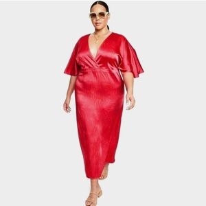NWT Fe Noel × Target Red Silky Palm Leaf Flutter Sleeve Maxi Dress V Neck 24